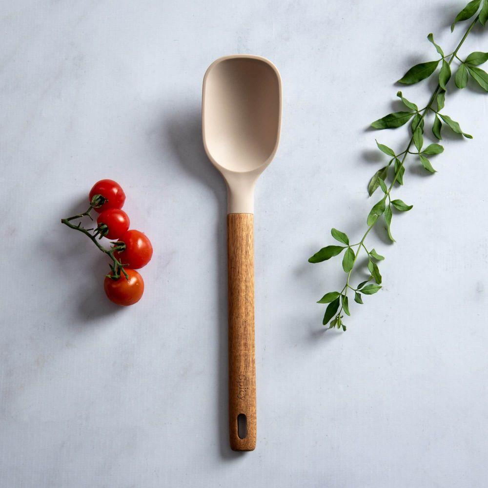 Colher de Arroz de Silicone com Cabo em Acácia Spicy Bege - 5