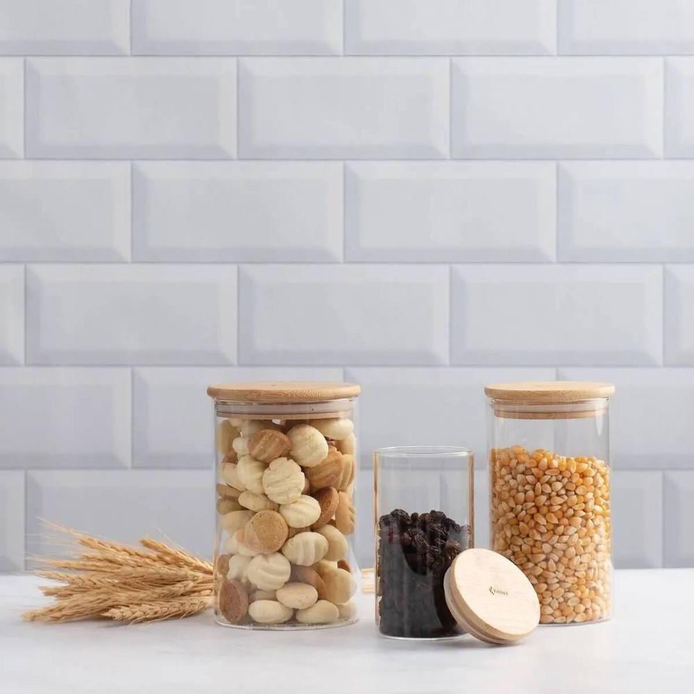 Pote Redondo Vidro com Tampa de Bambu 1 Litro Kenya - 2