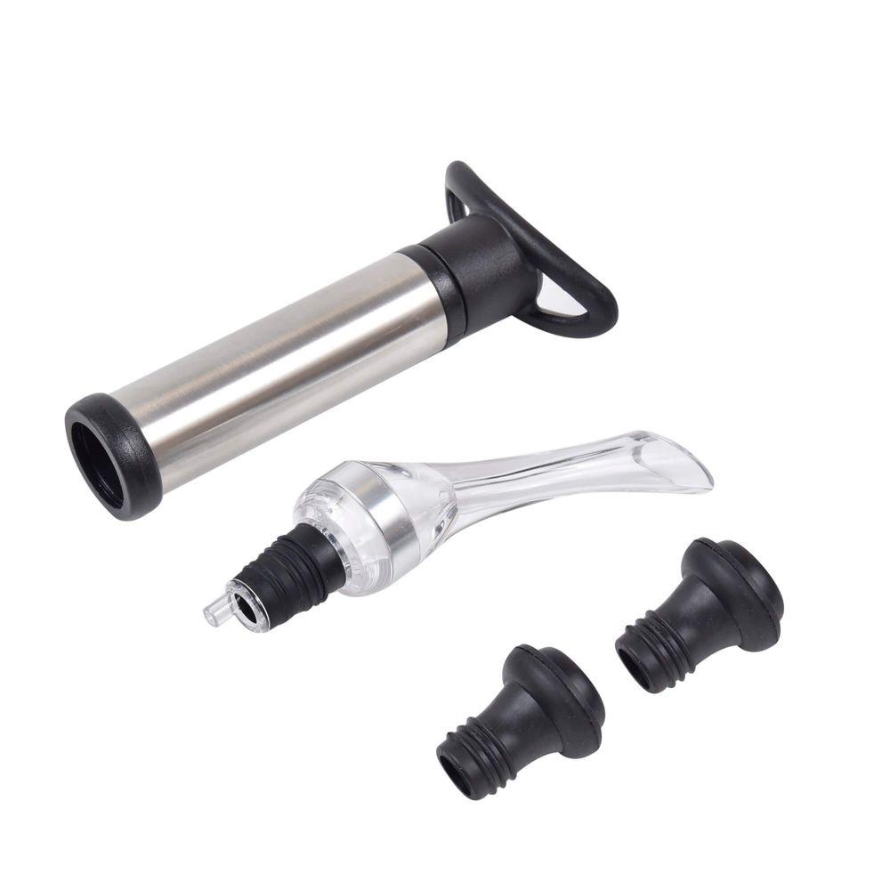 Kit Vinho com Bomba a Vácuo e Aerador  em Aço Inox Kenya Preto - 1