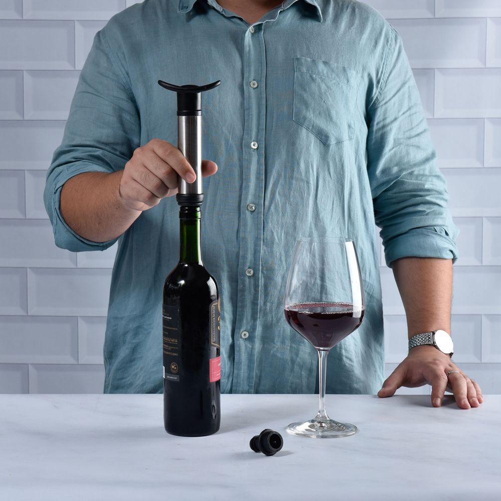 Kit Vinho com Bomba a Vácuo e Aerador  em Aço Inox Kenya Preto - 6