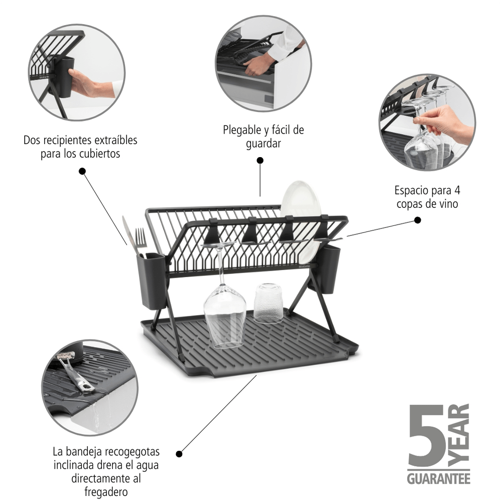 Escorredor de Pratos Dobrável em Alumínio Sinkside Brabantia Preto - 3