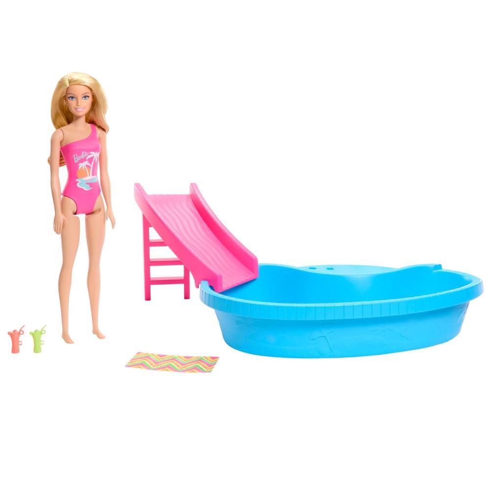 Barbie Piscina com Boneca Maiô Rosa - Mattel - 2