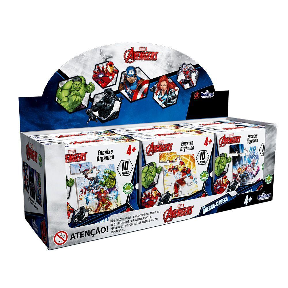 Mini Quebra-Cabeça Avengers Madeira Display com 6 - Pais e Filhos - 1