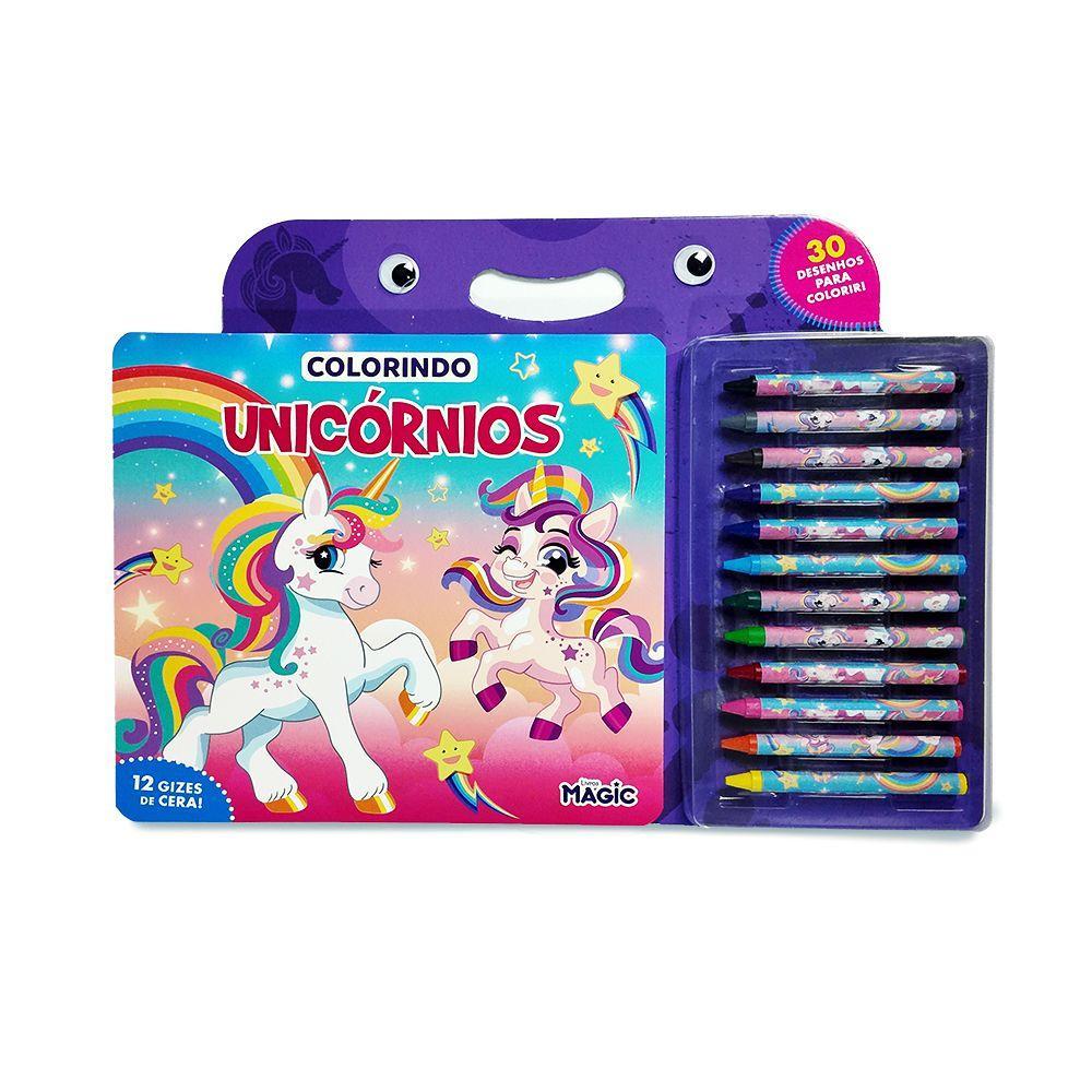Colorindo Unicórnios Livro com Giz de Cera - Ciranda Cultural - 1