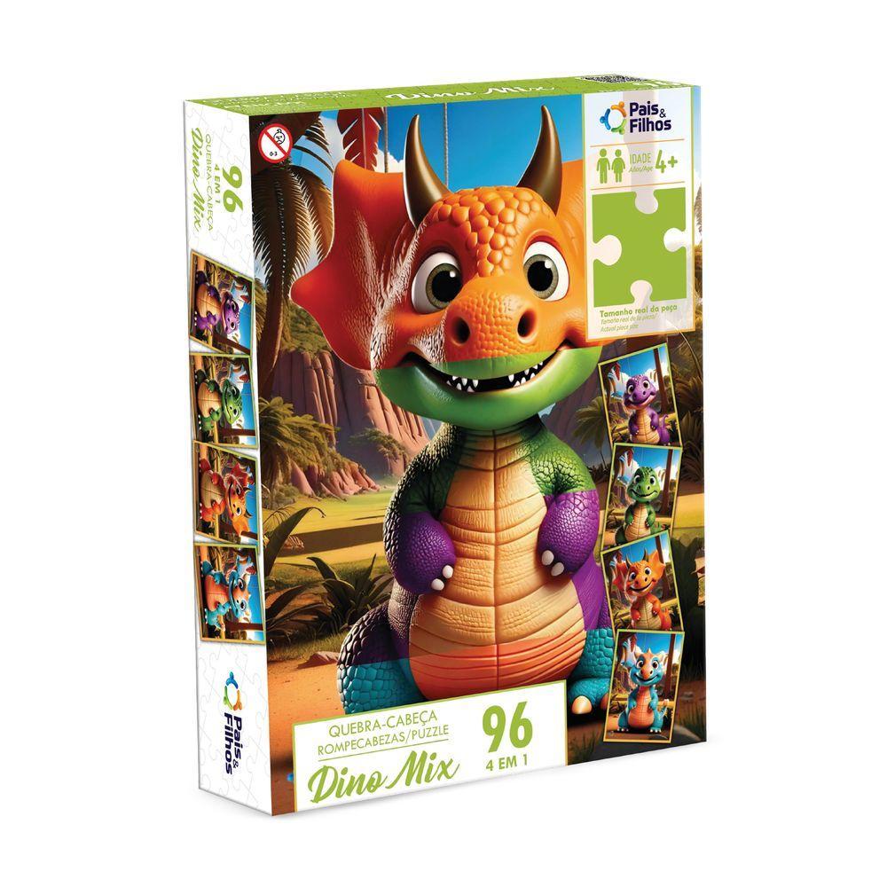 Quebra-Cabeça 4 em 1 Dino Mix 96 Peças - Pais e Filhos - 1