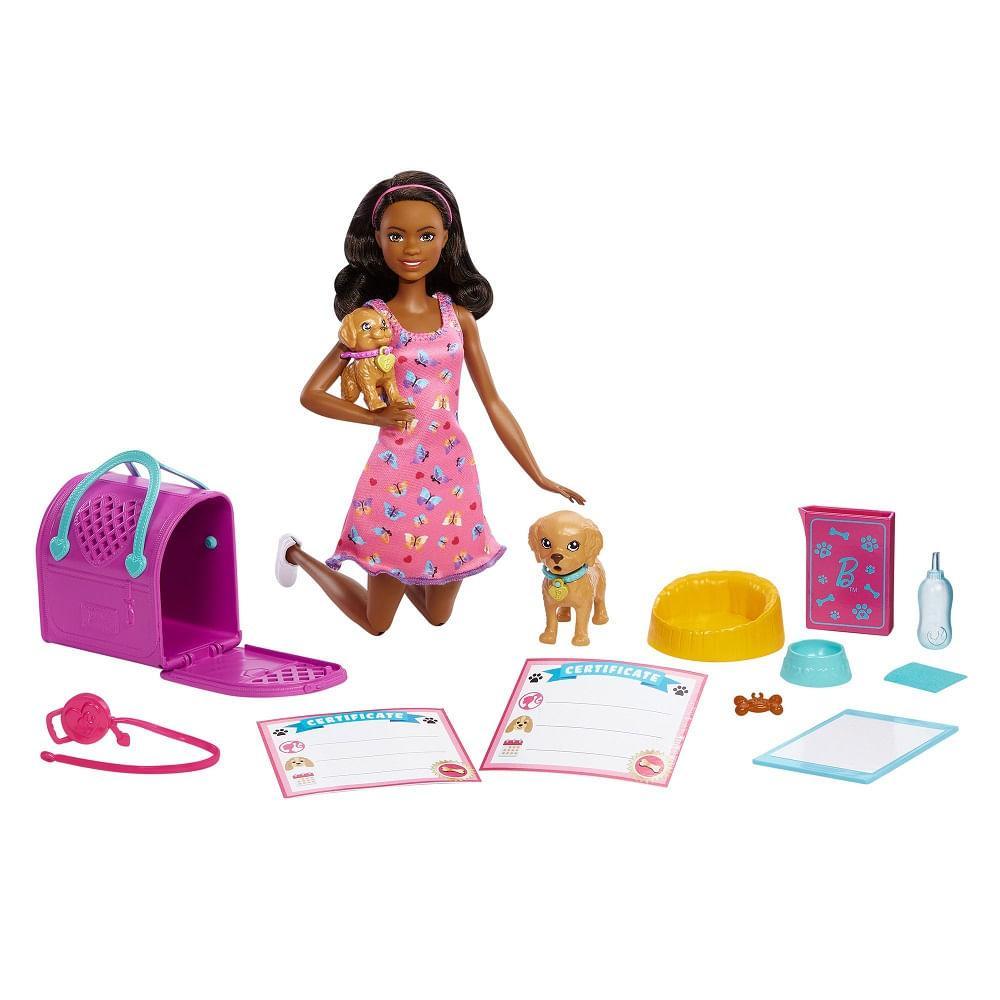 Barbie Conjunto Adota Cachorrinhos Morena - Mattel - 1