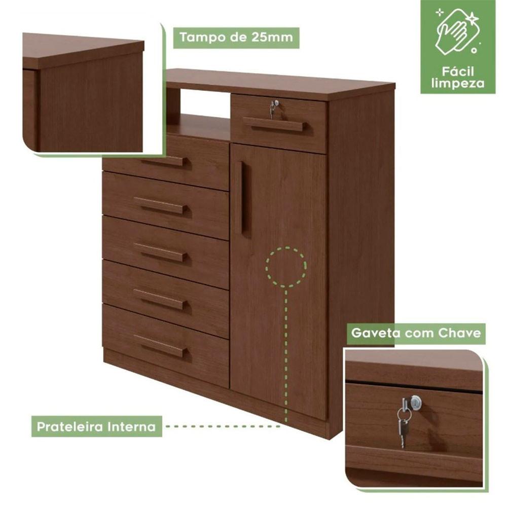 Cômoda da Vinci 6 Gavetas e 1 Porta Lopas - 3