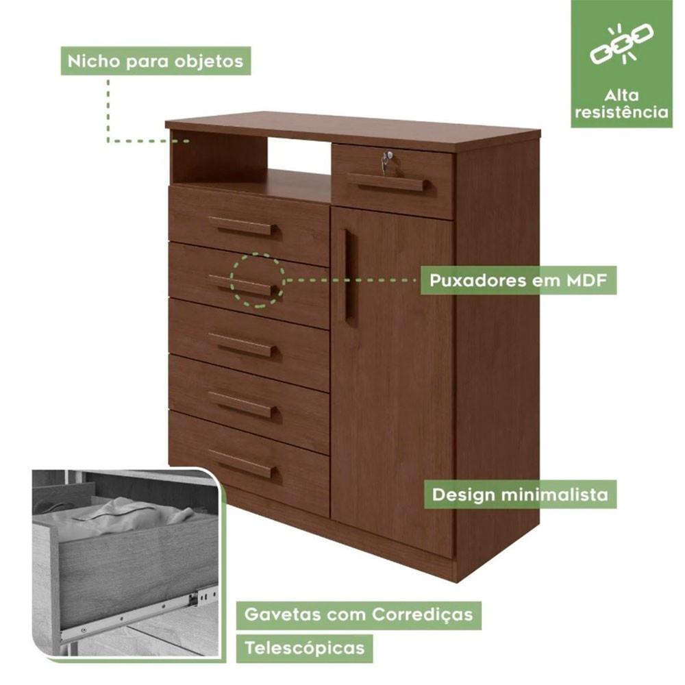 Cômoda da Vinci 6 Gavetas e 1 Porta Lopas - 4