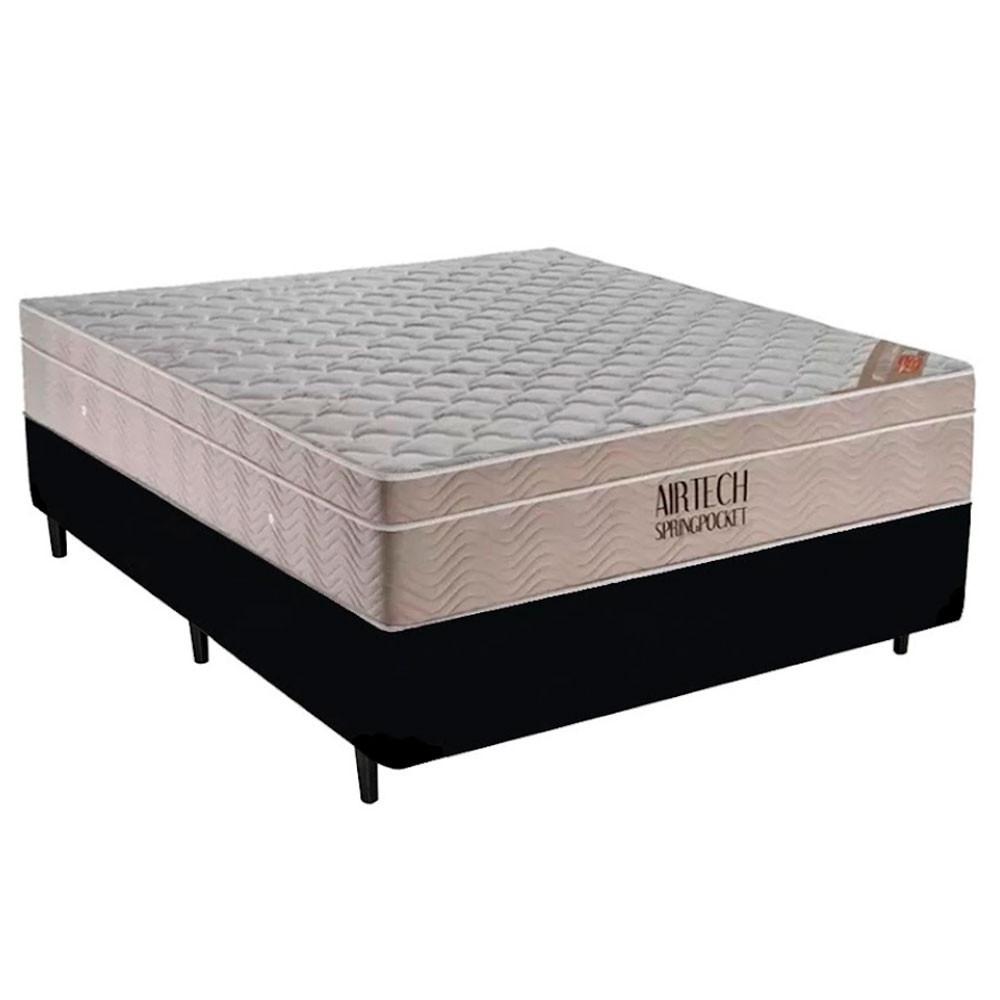 Conjunto Box Casal com Colchão Airtech com Molas Ensacadas Spring Pocket e Base Material Sintético Ortobom - 1