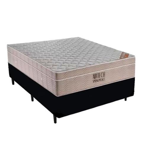 Conjunto Box Solteiro com Colchão Airtech Molas Ensacadas Spring Pocket e Base Material Sintético Ortobom
