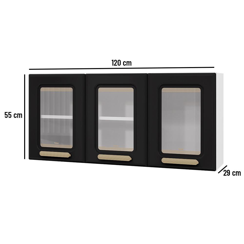 Armário Aéreo de Cozinha Ágata 3 Portas com Vidro 817007 Telasul - 5