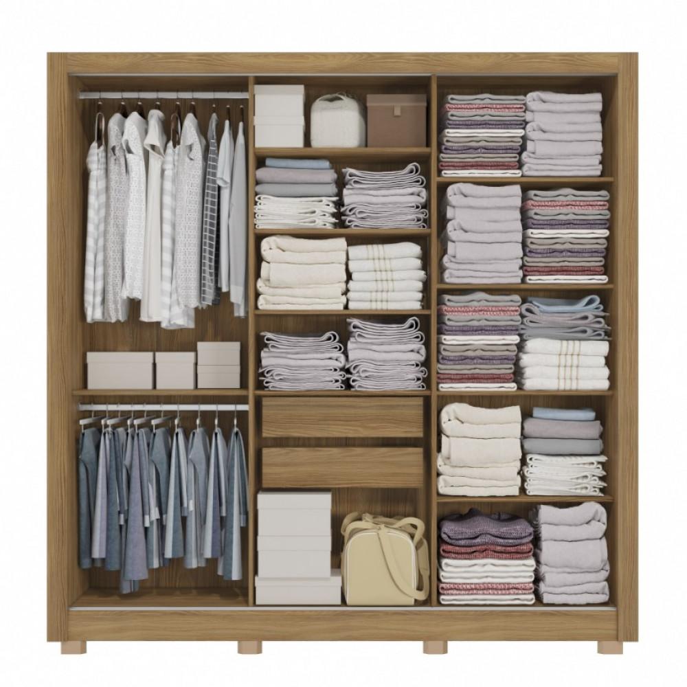 Guarda-Roupa Casal CB07M570 3 Portas e 2 Gavetas com Pés e Espelhos Kappesberg - 4