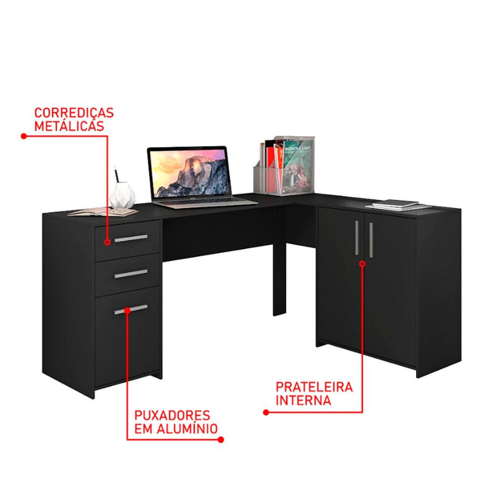 Mesa Office Escrivaninha em L com 2 Portas e 3 Gavetas NT2005 Notável - 6