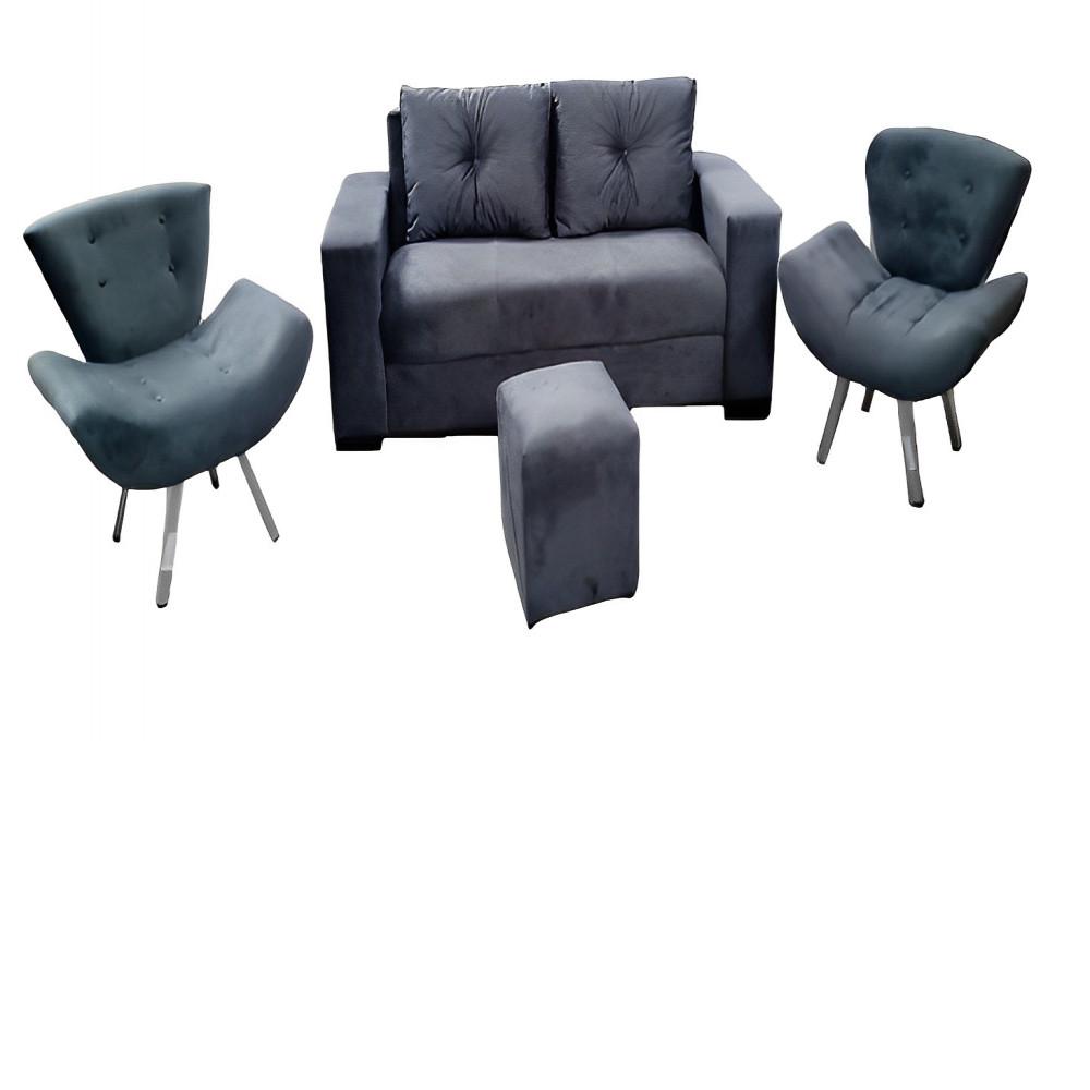 Conjunto Capri Sofá 3 Lugares com 2 Poltronas e Puff Finezzi - 1