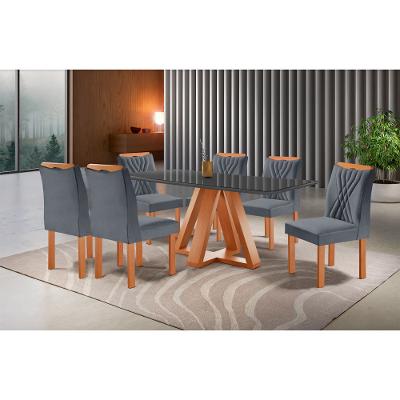 Conjunto Mesa Madri com 6 Cadeiras Lisboa Tampo em Vidro 170x90cm Cel Móveis