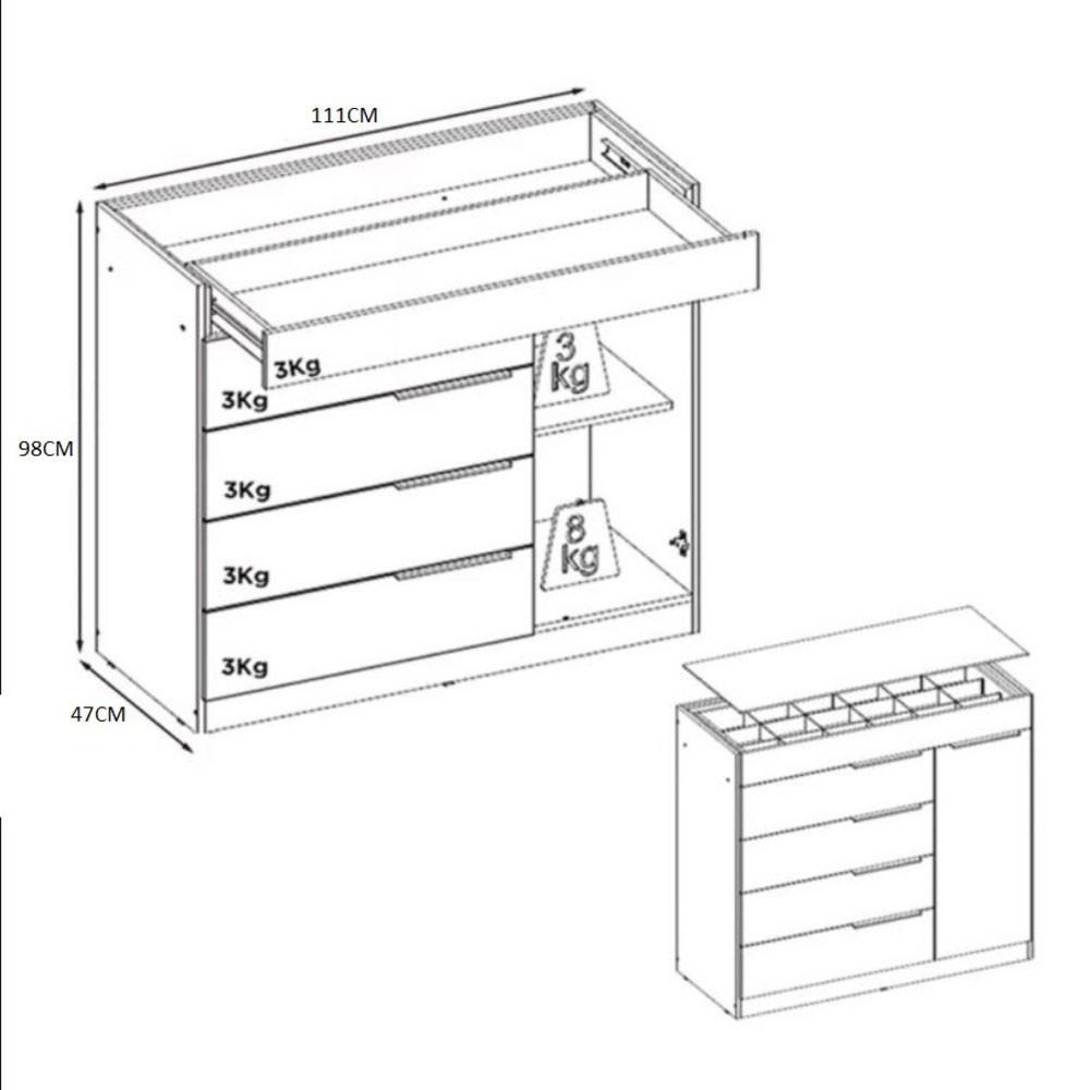 Cômoda Lume 1 Porta e 5 Gavetas com Porta Jóia D5130 Demóbile - 6