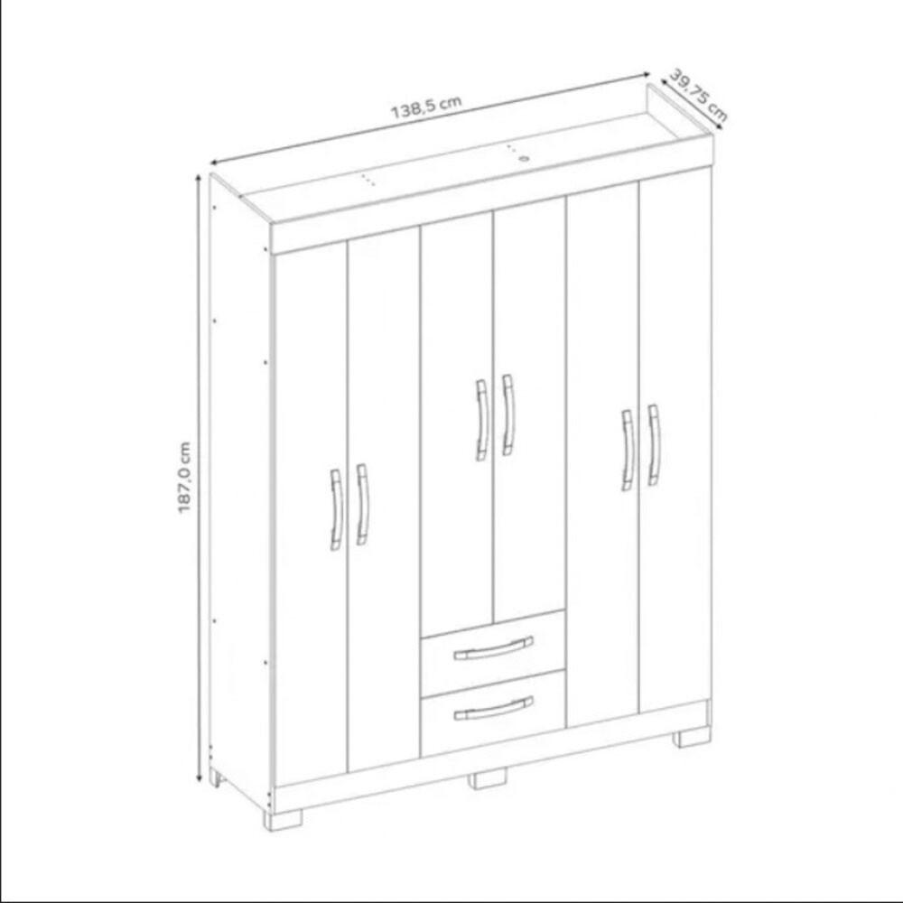 Guarda Roupa Solteiro NT6015 6 Portas e 2 Gavetas com Pés Notável - 6