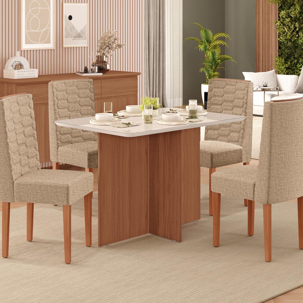 Conjunto Sala de Jantar Frida 120x80cm com 4 Cadeiras Coral Tuboarte - 1