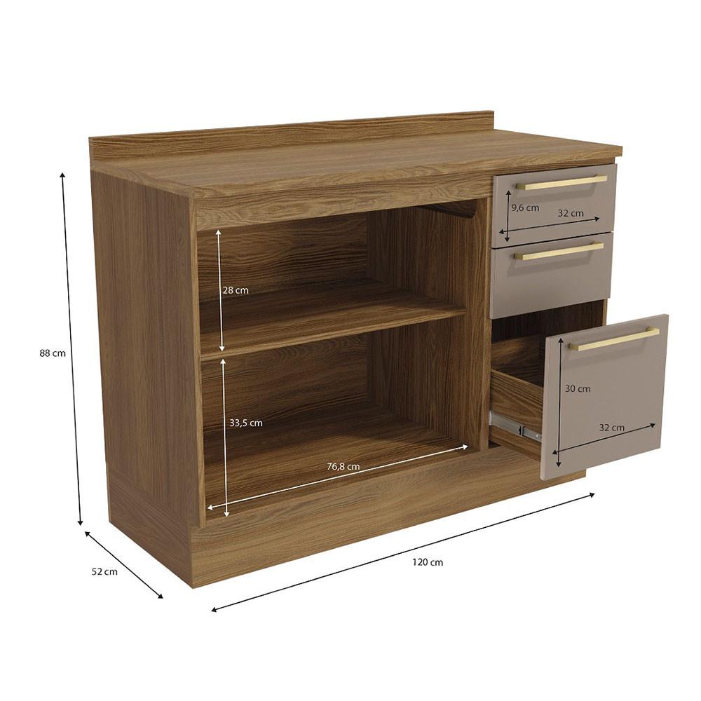 Balcão com Tampo 120cm Botanic 2 Portas 3 Gavetas Kappesberg - 3