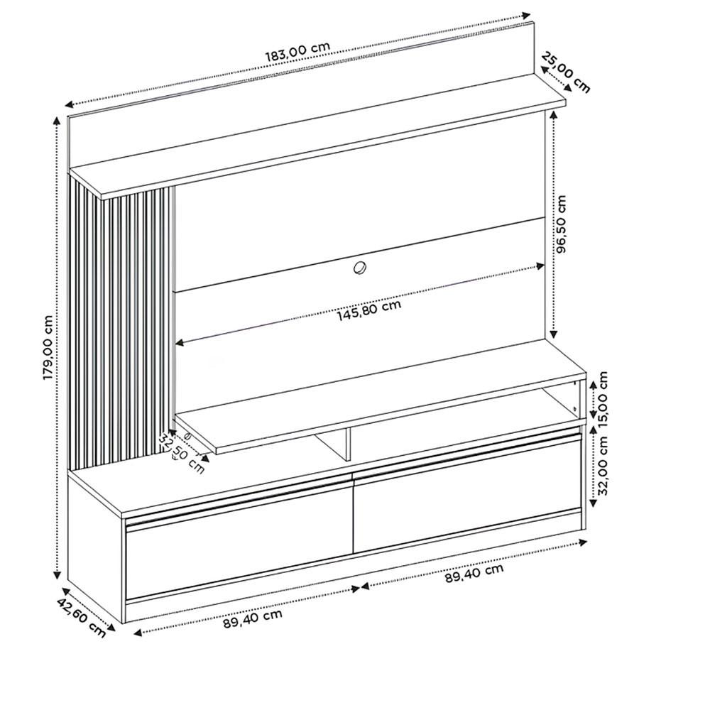 Home NT1295 183cm para Tv Até 60 Polegadas com Detalhe Ripado e Pés Notável - 7