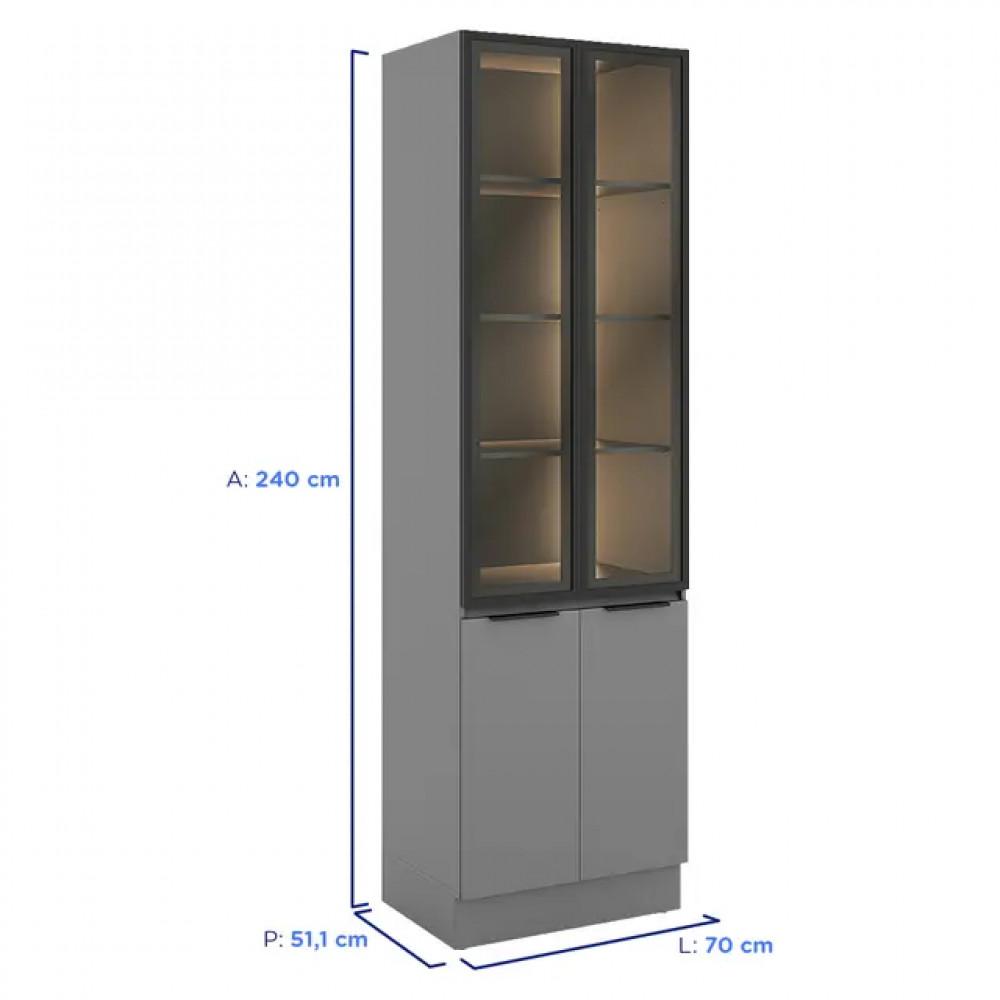Paneleiro Lumina 2 Portas de Vidro com Iluminação e Rodapé 917328 Telasul - 2