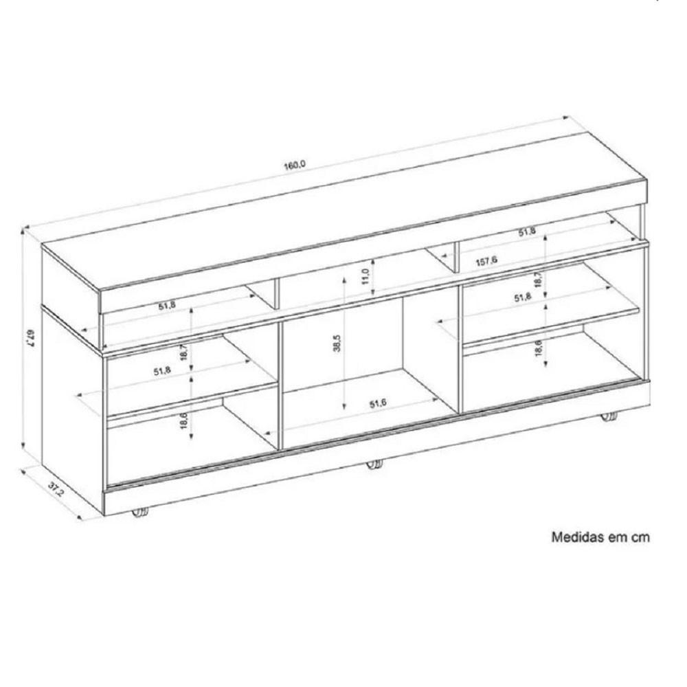 Rack Dili 160 cm para TV até 60 Polegas com Rodizios Dj Moveis - 4