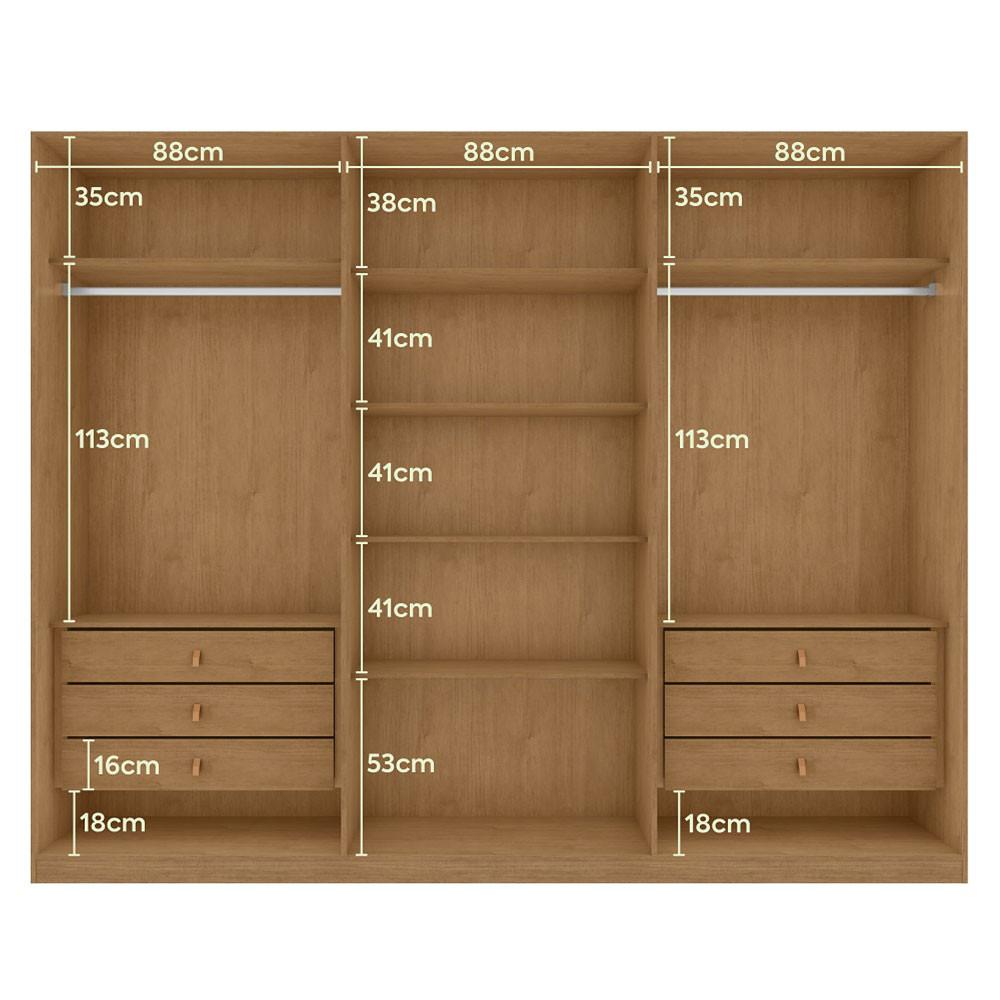 Guarda Roupa Ollie 3 Portas 6 Gavetas com Espelho Lopas - Amendoa Clean/Off White - 7