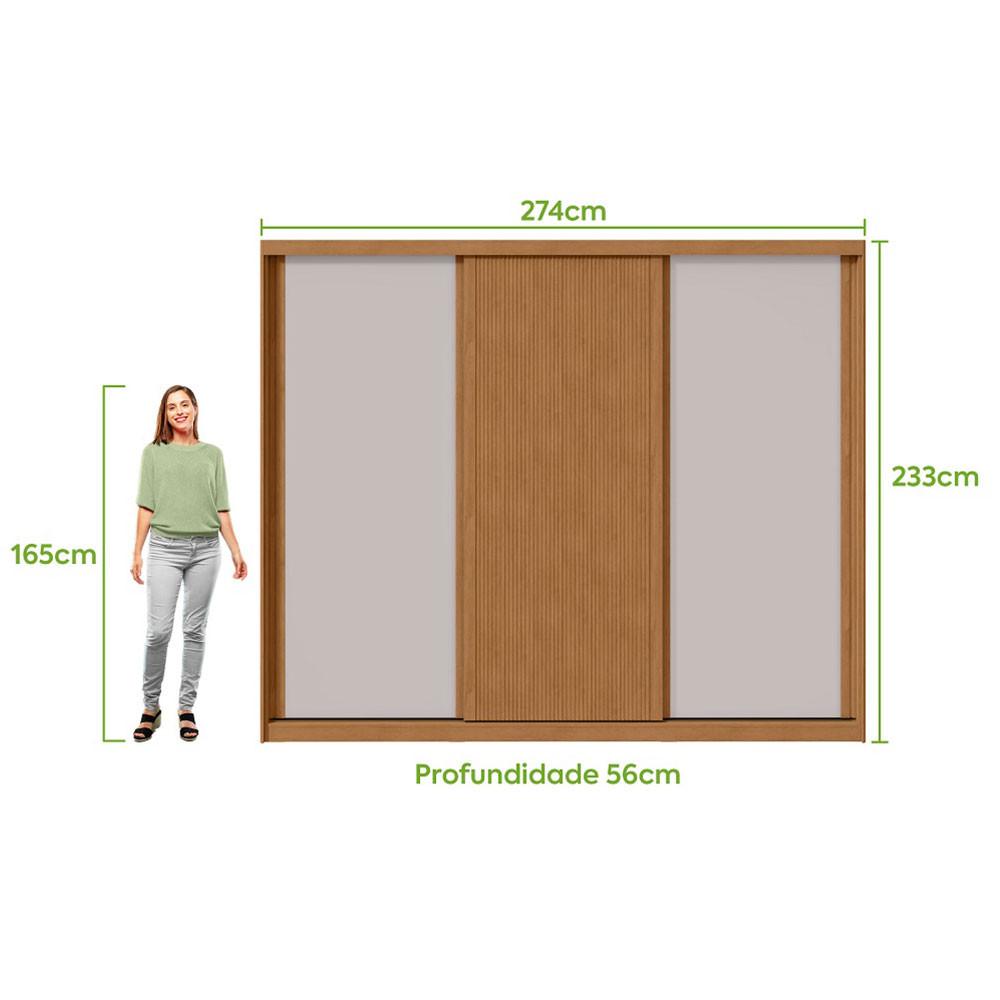 Guarda Roupa Ollie 3 Portas 6 Gavetas com Espelho Lopas - Amendoa Clean/Off White - 8