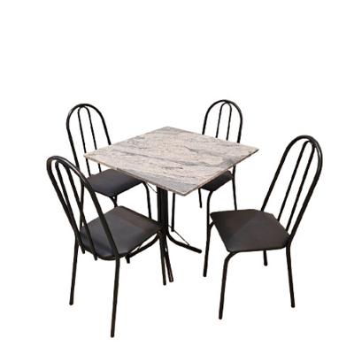 Conjunto Mesa Nevada 75x75cm com 4 Lugares Tubo, Acento e Encosto Preto Moura