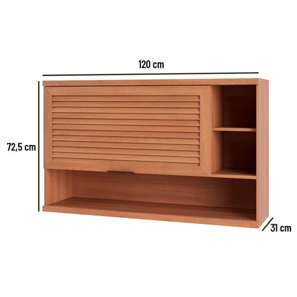 Armário Aéreo Macadâmia 120cm 1 Porta Basculante Ripado com Nicho 914003 Telasul - 6