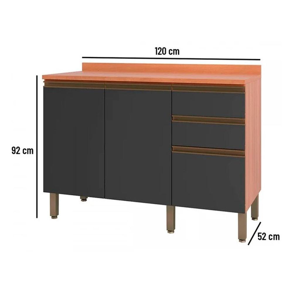 Balcão Macadâmia 120cm com Tampo 2 Portas 3 Gavetas 914103 Telasul - 3