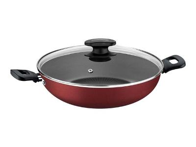 Panela Wok Tramontina Antiaderente Tampa Vidro Vermelha 28CM