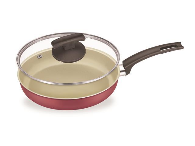 Frigideira Reta Alta Fortaleza com Tampa de Vidro Cereja Ø 22CM - 1