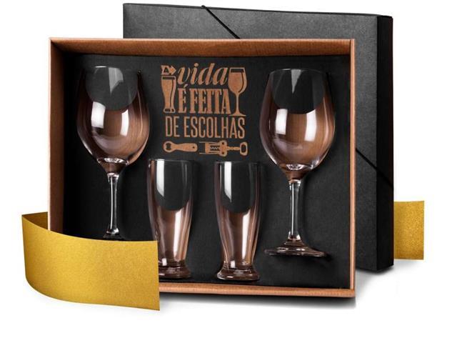 Jogo De Copos De Vidro Para Vinho E Cerveja - 4 Peças - 1