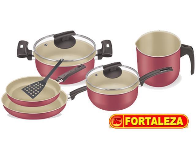 Conjunto de Panelas Fortaleza com Tampa de Vidro Cereja 5 Peças - 1