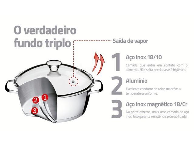 Caçarola Rasa Tramontina Allegra em Aço Inox e Tampa de Vidro 22CM - 4