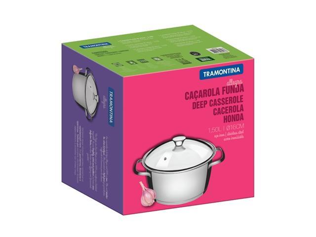 Caçarola Funda Tramontina Allegra em Aço Inox e Tampa de Vidro 16CM - 2