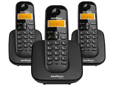 Combo Telefone Sem Fio Intelbras TS 3113 com 2 Ramais Preto