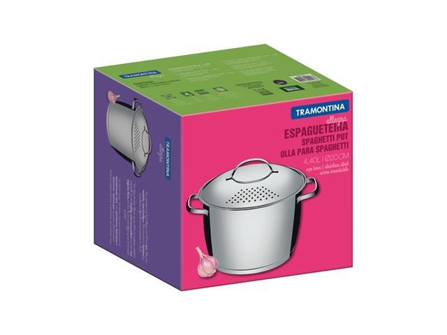 Espagueteira Tramotina Fundo Triplo Allegra Aço Inox 20 cm - 2