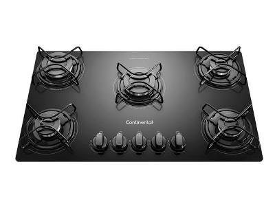 Cooktop a Gás 5 Bocas Continental KC5GP Vidro Temperado Preto Bivolt