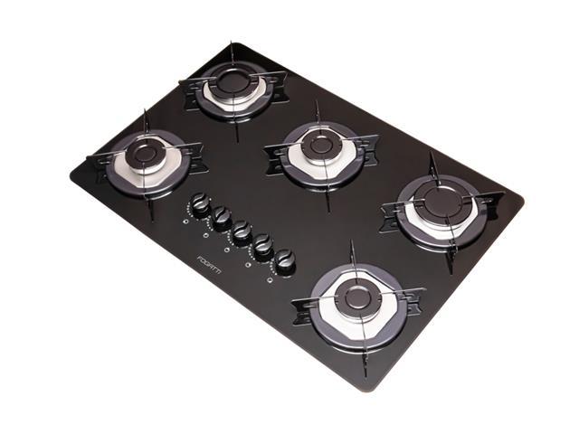 Cooktop Fogatti Mesa de Vidro Preto Flange Inox Bivolt 5 Bocas - 1