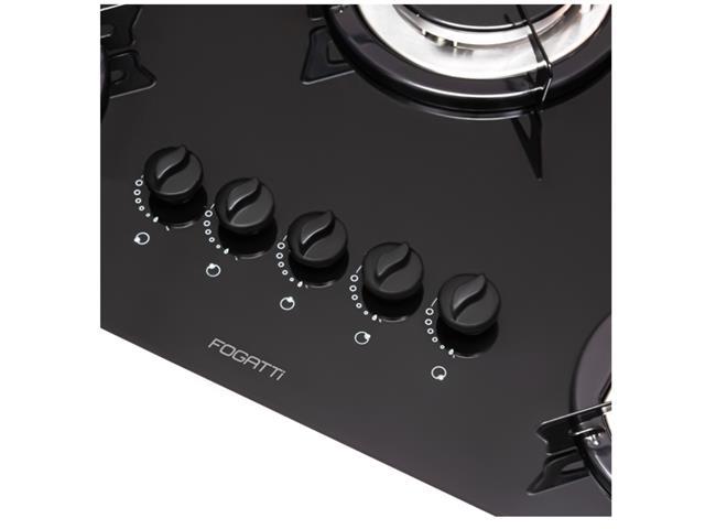 Cooktop Fogatti Mesa de Vidro Preto Flange Inox Bivolt 5 Bocas - 2