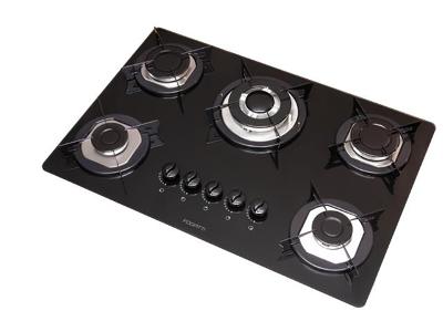 Cooktop Fogatti Tripla Chama Preto Flange Inox Bivolt 5 Bocas