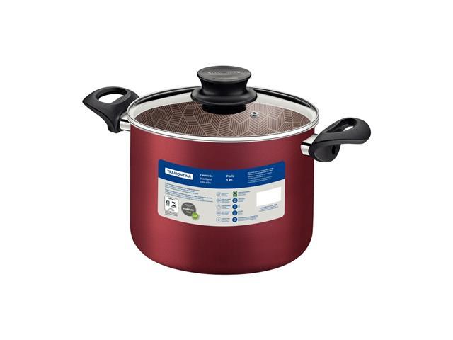 Caldeirão Tramontina Paris Antiaderente Tampa de Vidro Vermelho 24CM - 2