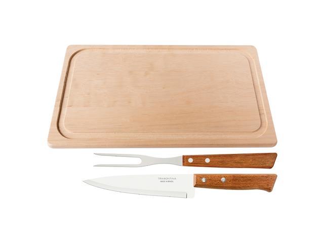 Jogo Trinchante Tramontina Churrasco Cabos de Madeira Natural 3 Peças - 1