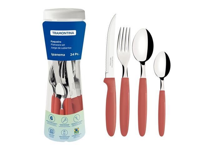 Faqueiro Tramontina Ipanema Cabo Goiaba com Pote Plástico 24 Peças - 1