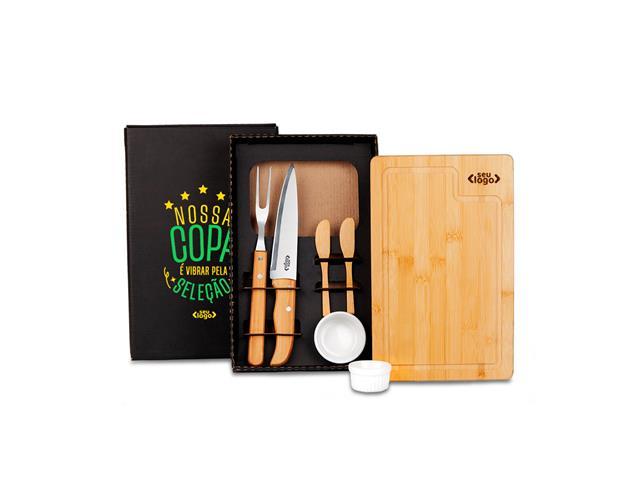 Kit para Churrasco e Petisco em Bambu Porcelana 7 Peças - 1