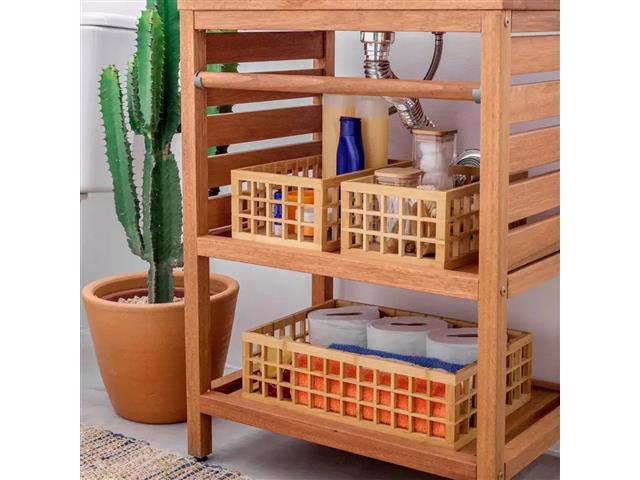 Cesto Vazado Oikos em Bambu Organizador Retangular 26cm - 2