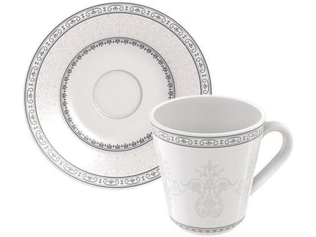 Conjunto Xícara e Pires Café Tramontina Gabrielle Porcelana Decorada - 1