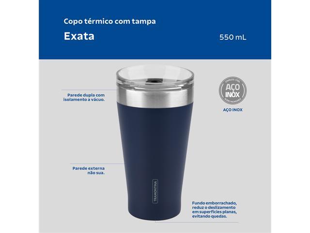 Copo Térmico Tramontina Exata em Aço Inox Azul com Tampa 550 ml - 3
